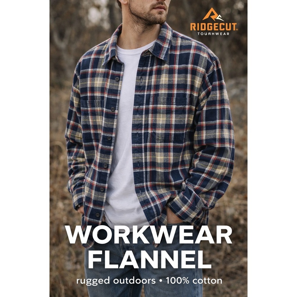 Ridgecut Toughwear Plaid Flannel Shirt Mens Large Workwear Outdoor Cotton Button